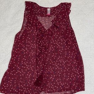 No Boundaries Burgundy Star Ruffle V-Neck Tank